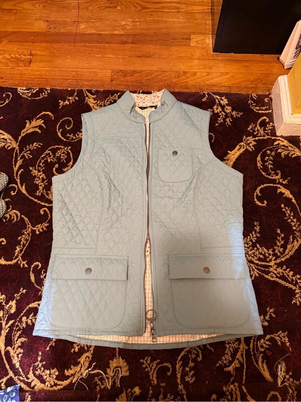 Barbour Light Blue Quilted Vest with Snap Pockets